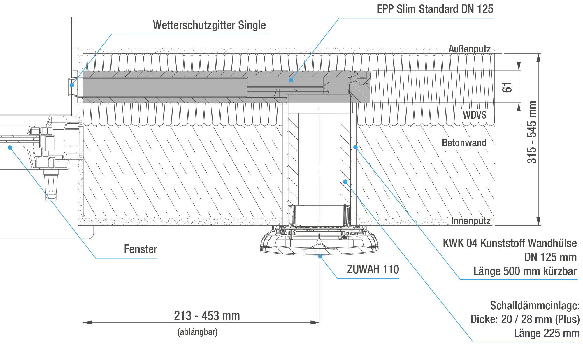 Prinzipzeichnung ZUWAH EPP Slim Standard mit WDVS